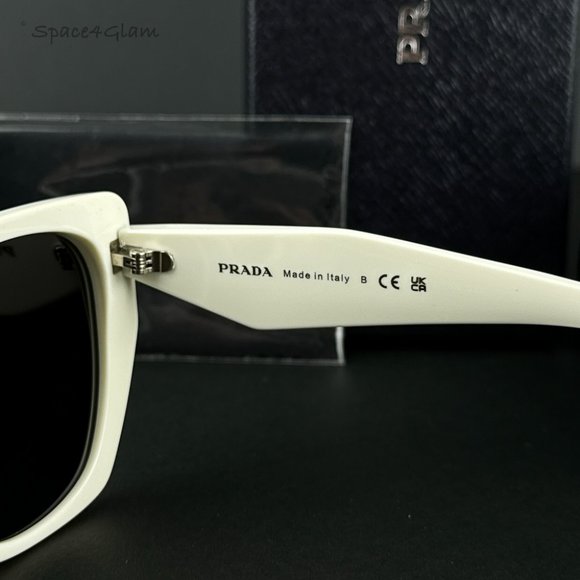 Prada PR19ZS 1425S0 Sunglasses Talc White Dark Grey Rectangle Women - Picture 5 of 8